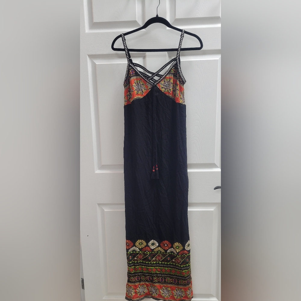 Band Of Gypsie  Black and Orange Maxi Dress Nwt Size S